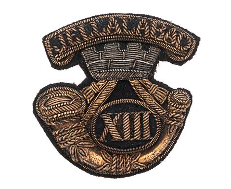 13th (Somerset) Regiment of Foot Victorian Officer bullion forage cap badge circa 1880.  Fine scarce gold wire embroidered ex