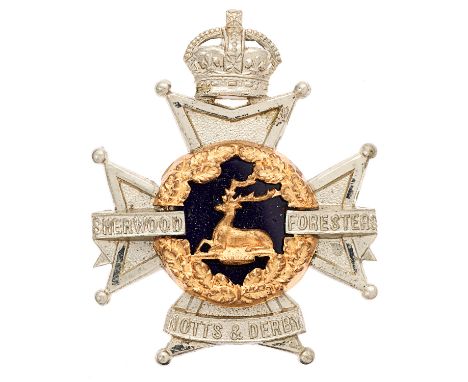 Sherwood Foresters (Nottinghamshire &amp; Derbyshire Regiment) Officer post 1902 pouch badge.  Fine scarce die-stamped silver