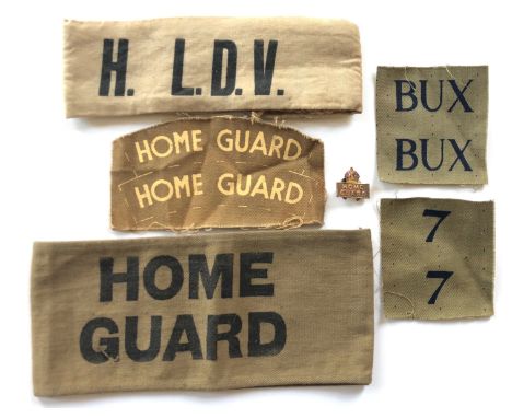 WW2 Buckinghamshire Home Guard Badges &amp; Photograph.  Comprising: Printed HOME GUARD BUX 7 Uncut pairs.    Home Guard armb