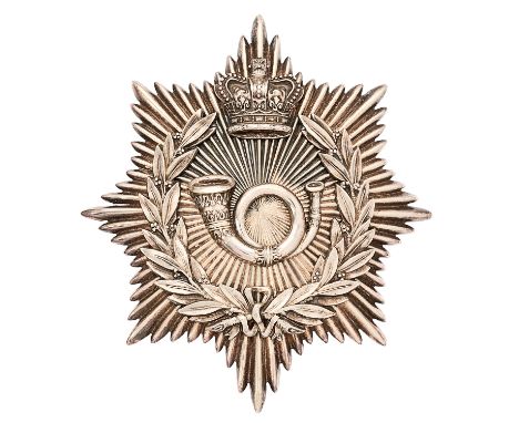 1st Lincolnshire Rifle Volunteers Victorian pre 1883 shako plate.  Good scarce die-stamped silvered example. Eight pointed st