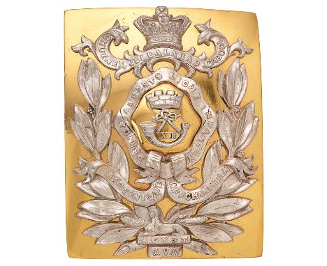 13th (1st Somersetshire) Victorian Officer pre 1855 shoulder belt plate.  Good scarce gilded rectangular plate with silver mo