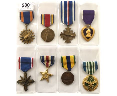 8 United States USA Military Medals  Air Medal ... WW1 Victory Medal ...  DFC ... Purple Heart ... DSC (Army) ... Silver Star