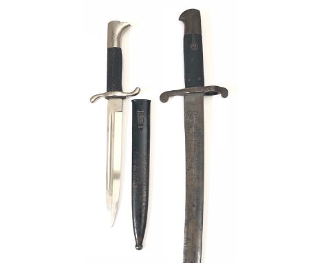 German Fire Police Dress Bayonet and a British sword bayonet.  Good example with 20 cm plate blade bearing Eichkorn squirrel 