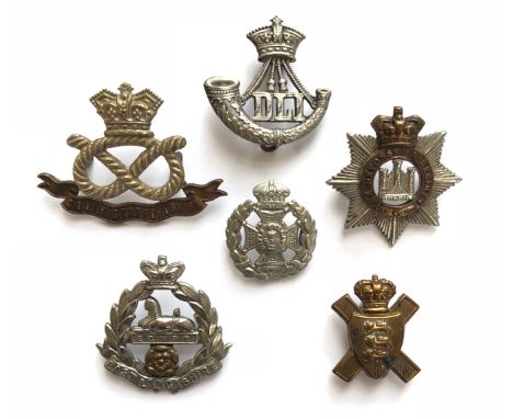 6 Victorian Infantry cap badges.  South Staffordshire ... Durham Light Infantry ... Devonshire ... East Lancashire ... Rifle 