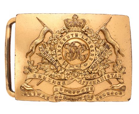 16th Light Dragoons (Lancers) pre 1855 Officer waist belt plate.  Fine rare undress example. Gilt rectangular plate; mounted 