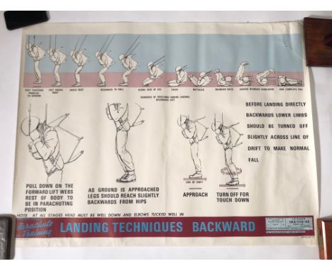 Cold War Large British Airborne Forces Parachute Training Poster Landing 2.  This official semi coloured poster is titled Lan