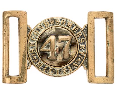 Second Somerset Militia Victorian waist belt clasp circa 1856-81.  Good scarce brass interlocking example. Circlet inscribed 