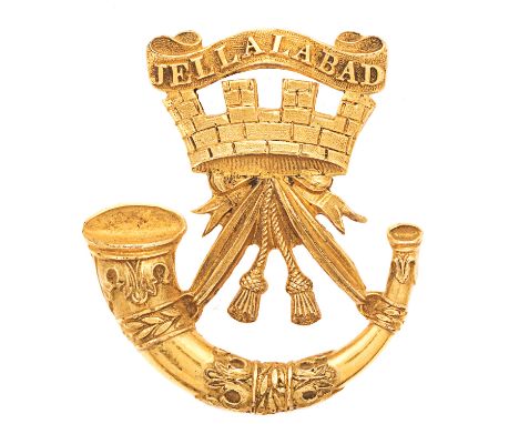 13th (Somerset) Regiment of Foot Victorian Officer forage cap badge circa 1859-65.  Fine rare die-stamped gilt example. Bugle