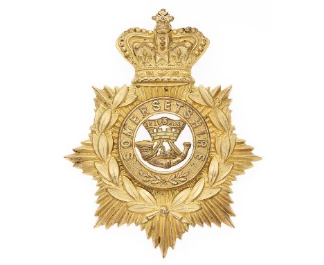 Somerset Light Infantry Victorian senior NCO helmet plate circa 1881-1901.  Good scarce die-stamped gilt crowned star bearing