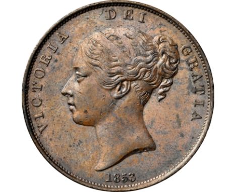 NGC MS 62 BN Victoria (1837-1901) Penny, 1853, Ornamental Trident, 39 in MS 62 with 88 in higher grade, 6945077-016