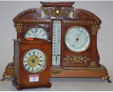 An early 20th century Barry & Sons walnut cased table clock barometer, and one other mantel clock of the period (2)