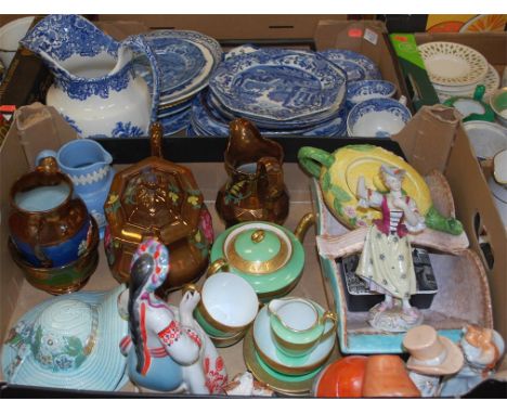 A box of blue and white china to include; Copeland Spode, Doulton Norfolk etc; together with a box to include; copper lustre,