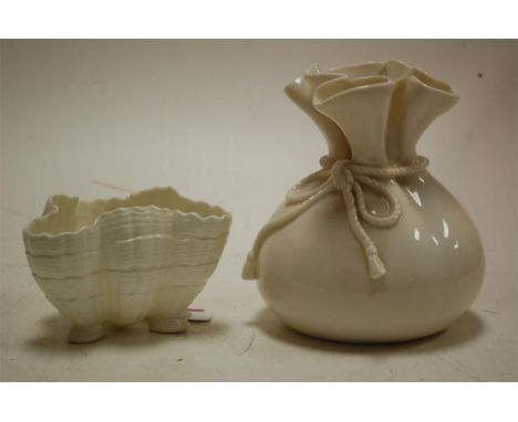 A Royal Worcester blanc de chine shell dish of triform, and a Royal Worcester blanc de chine posy vase (2)