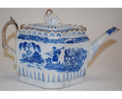 A Thomas Harley of Staffordshire early 19th century blue & white printed teapot