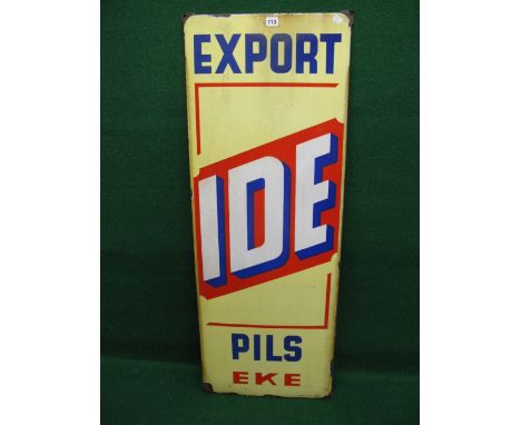 Enamel advertising sign for Export Ide Pills Eke, white, red and blue letters on a cream ground - 47" x 17"