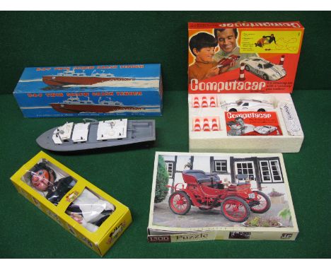 RAF plastic battery powered rescue boat in  box with packaging Made by GR Wrenn, Mettoy boxed Computacar, boxed Pelham Puppet
