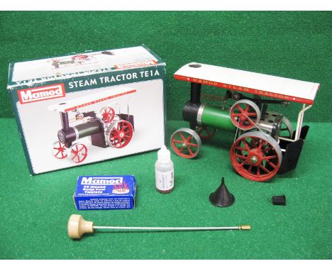 Mamod, a later boxed TE1A Steam Tractor with internal packaging, steering column and funnel (missing metal part of burner tra