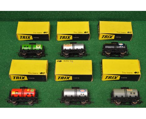 Trix OO gauge, six four wheel tank wagons for Shell, Total, BP, Esso and Mobil, boxed