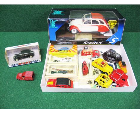 Collection of model 2CV's made by Corgi, Welly, Solido etc together with a French Dinky van (no rear doors) etc