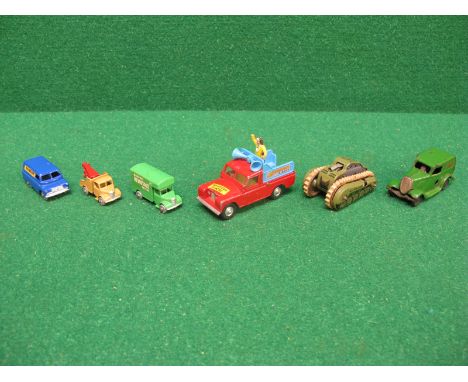 Mixed lot to comprise: Corgi Circus Land Rover, Minic clockwork Ford van in green livery, German clockwork tinplate tank toge