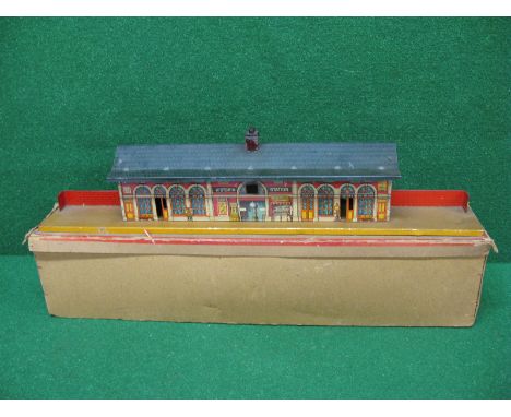 GBN Germany, early 20th century tinplate Victoria Station with provision for a candle to light entrance hall and provide chim