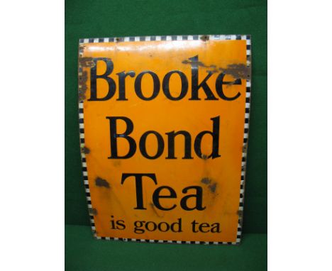 Large enamel advertising sign Brooke Bond Tea Is Good Tea, black letters on an orange ground with a Piano Key border - 40" x 