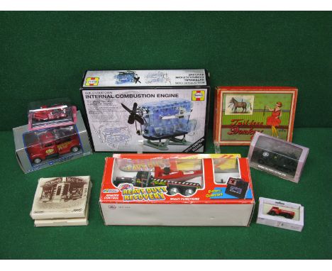 Haynes engine kit, remote control recovery truck, five diecast model vehicles together with a Glevum Tail-less donkey game, a