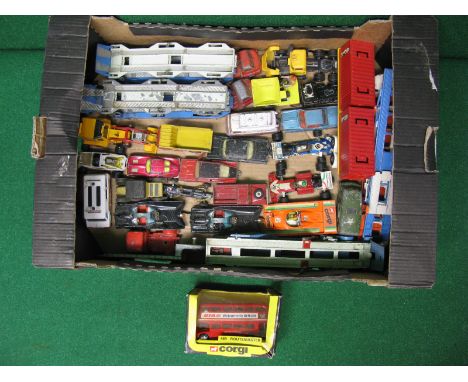 Corgi, box of model vehicles to include Cooper-Maserati racing car, Thwaites dumper, ERF tipper  and a boxed Routemaster 469 