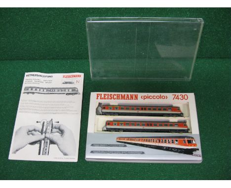Fleischmann Piccolo N gauge Ref. 7430, a two car diesel unit in DB red and grey livery, box and instructions