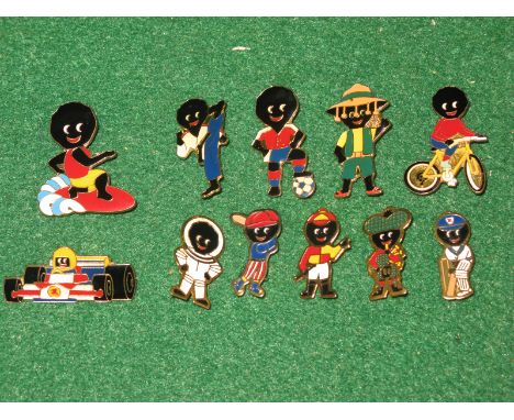 Small quantity of Gollie enamel badges to include: motor racer, cyclist, bag piper, footballer etc
