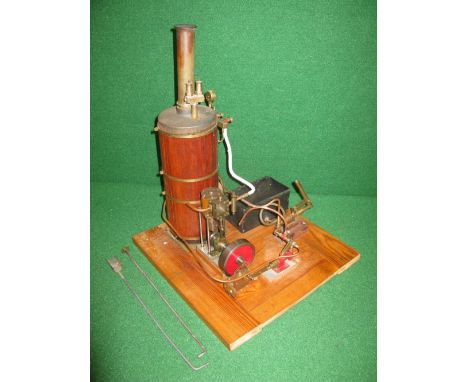 Single cylinder vertical steam engine with solid flywheel and gear driven with water pump, vertical solid fuel copper multi-t