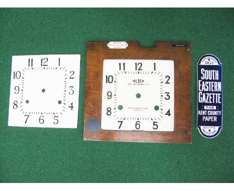 Metal clock face in its plywood surround Blick Time Recorders Ltd, 96/100, Aldersgate Street, London EC1, Made in England tog