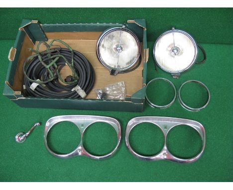 Pair of Bentley head lamps with chrome bezels - 7.5" in dia, pair of Rolls Royce twin headlamp surrounds together with some w