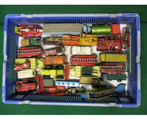 Dinky, quantity of model vehicles to include two Euclid dump trucks, three fire engines and a Michigan tractor dozer, all pla