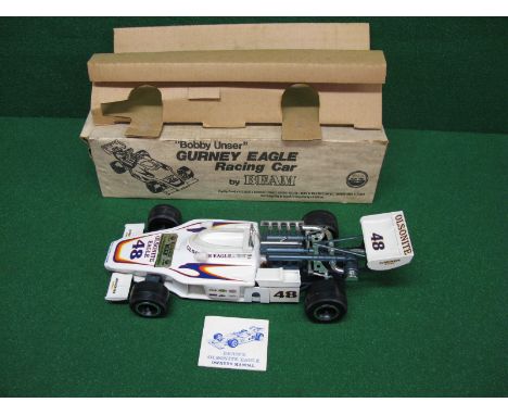 Beam Bourbon Whisky china bottle in the form of a Gurney Eagle racing car with box, packaging and owners manual