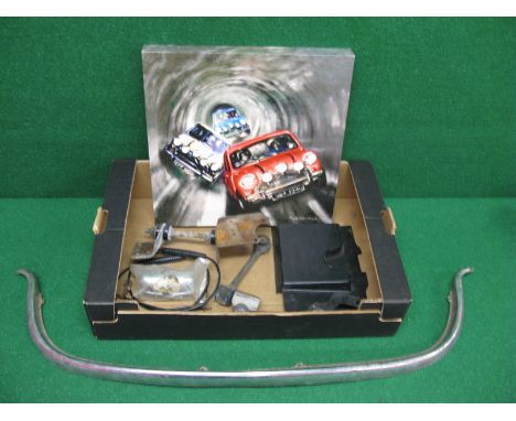 BL Mini parts to include early door pulls, together with Italian Job print of three Minis in the pipe