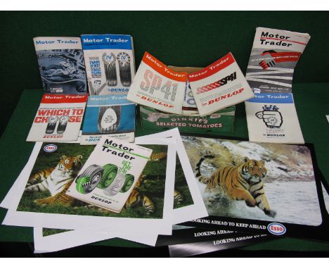 Box of Motor Trader magazines from the 1960's together with six Esso posters featuring tigers - 24" x 16"