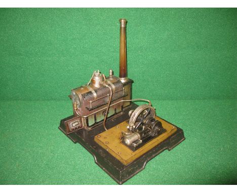 M&G Co. Germany, stationary steam plant with enclosed single cylinder engine, 4" flywheel and boiler, water fed pump - 13" x 