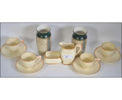 CROWN DUCAL - A part tea service , made by CROWN DUCAL, GAINSBOROUGH, Rd No 749657, c.1920s. Comprising of a creamer , sugar 