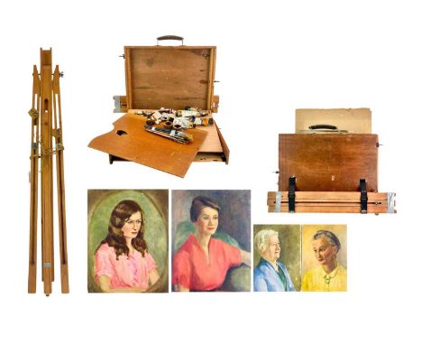 Elaine BLAMEY (Royal Society of Portrait Painters) A travel easel, carry case and paints from the artist's studio. Together w