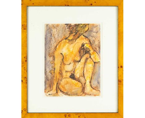 Angela LYLE (1946) Nude Mixed media, signed, 23cm x 17.5cm, 37cm x 32cm framed.
Angela Lyle, the heiress to the Tate &amp; Ly