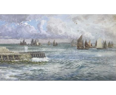 Arthur WHITE (1865-1953) The Fishing Fleet Watercolour, signed, 29cm x 51cm, 68cm x 46.5cm framed.
Shipping is available from