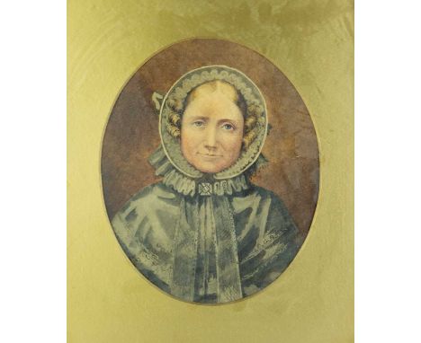 Victorian School Portrait of a lady  Watercolour on paper within oval gilt mount and frame, 50cm x 41cm framed.