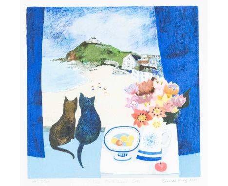 Brenda KING (1934-2011) Two Porthmeor Cats Hand-drawn lithograph, artist's proof 4/30, signed, titled and numbered, 23cm x 23