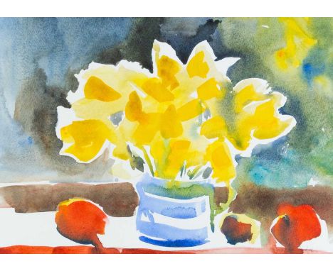 Janet JUDGE (1956-2022) Windowsill Daffodils Watercolour, signed, titled verso, 25cm x 35cm, 44cm x 54cm framed.
 
Janet was 