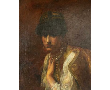 19th Century Orientalist School Gypsy Lady Portrait Oil on canvas, unsigned, 51cm x 40.5cm, 61.5cm x 52.5cm framed.
 