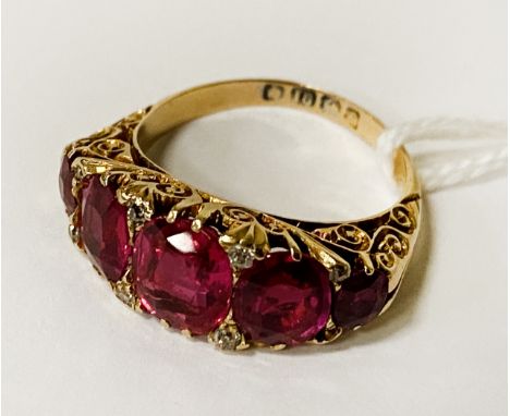 18CT GOLD RUBY &amp; DIAMOND RING - SIZE N - 7.5 GRAMS APPROX