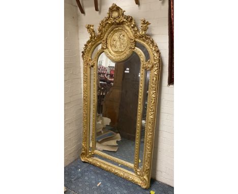 LARGE GILT WOOD CHERUB MIRROR