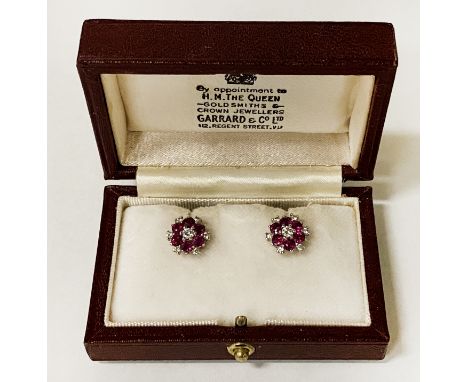 18CT GOLD, RUBY &amp; DIAMOND EARRINGS BY GARRARDS