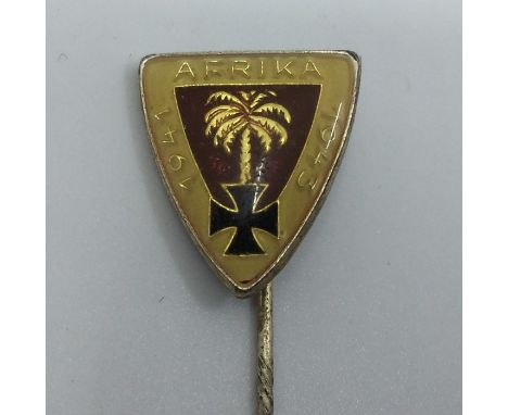 German Afrika Korps Veterans Association stick pin, 1960's. Marked "Afrika 1941 -1943". Maker marked to reverse. 45mm in leng